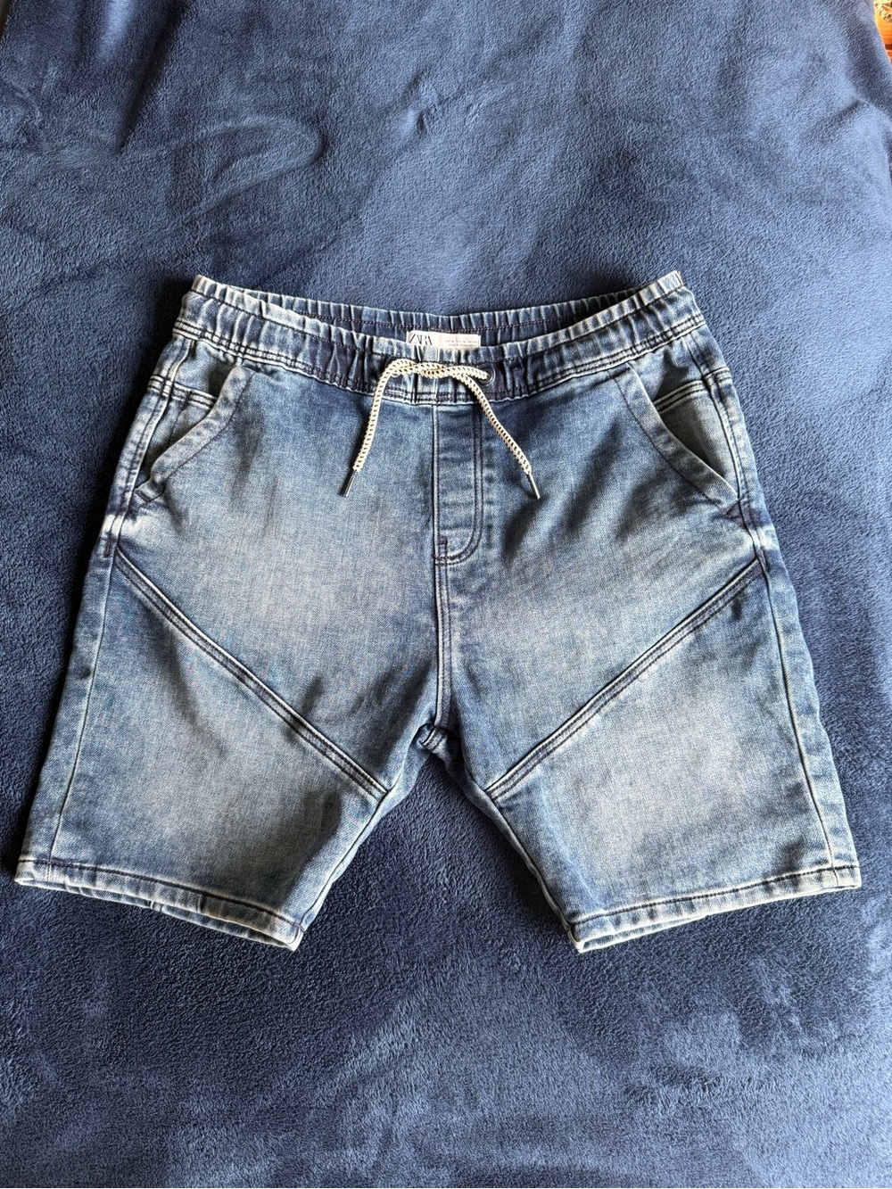 Zara Men's Blue Denim Drawstring Shorts